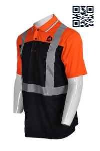 D183訂造石油行業反光制服 設計反光帶Polo工業制服   撞色2間 螢光橙 網上下單工業Polo恤 工業制服製衣廠